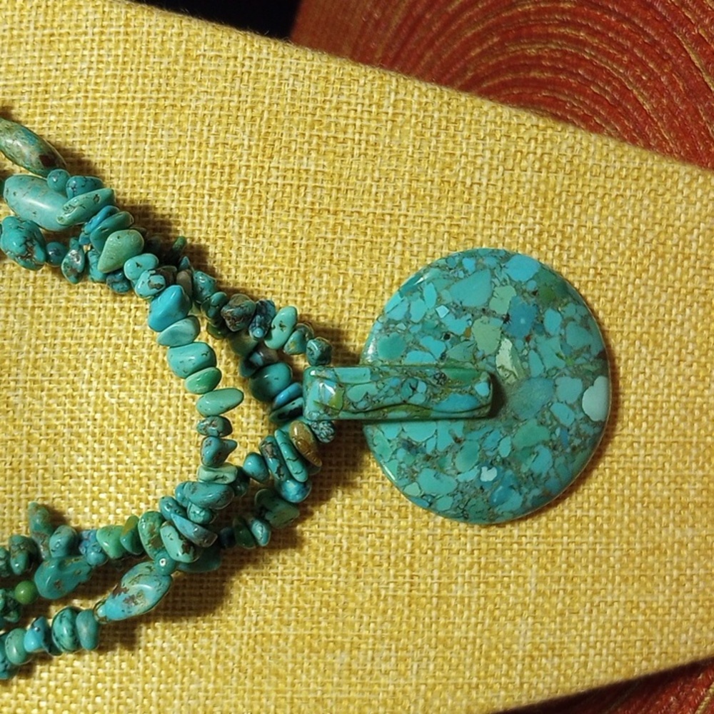 Genuine Turquoise Multi Strand Disc Necklace Stamped 925 - Picture 6 of 9